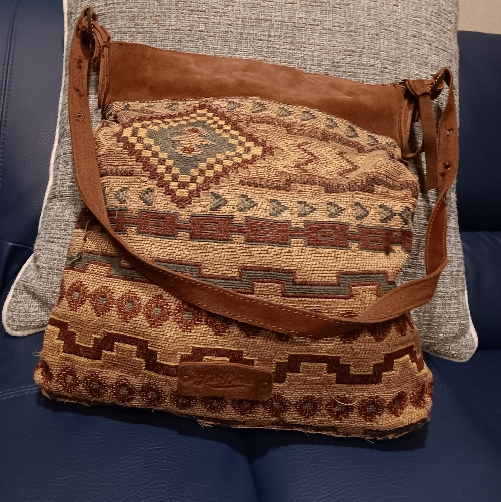 Y2k Vintage Lucky Brand Tan And Brown Geometric Shoulder Bag